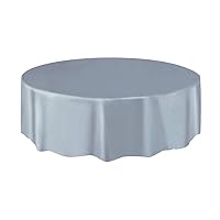 Elegant Silver Solid Round Plastic Table Cover (84