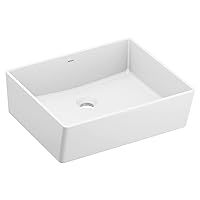 White Vitreous China Vessel Sink for Bathroom, 18 X 15.75 X 6 Inch Rectangle Sink with a High Gloss Porcelain Ceramic Bowl for Above Counter, BGCW10RV1618