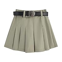 LittleSpring Girls Uniform Pleated Skirts with Belt A Line