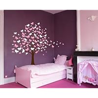 Large Wall Tree Baby Nursery Decal Butterfly Cherry Blossom 1139 (6 Feet Tall) (Soft Pink and White)