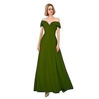 VeraQueen Women's Off Shoulder Satin Prom Dresses A Line High Slit Evening Gowns Army Green