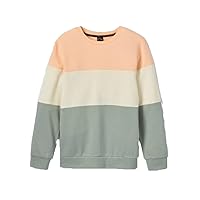 Boys' Colorblock Crew Neck Pullover Sweatshirt - (Orange/Cream, Small 6/7)