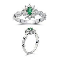 0.22 Cts Diamond & 0.16 Cts Natural Emerald Ring in 14K White Gold