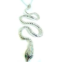 Ladies Solid 925 Sterling Silver Natural Opal & Emerald Detailed Snake Pendant Necklace