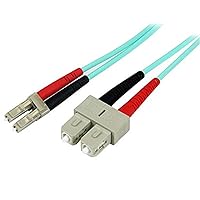 StarTech.com 10m(30ft) LC/UPC to SC/UPC OM3 Multimode Fiber Optic Cable, Full Duplex 50/125µm Zipcord Fiber, 100G Networks, LOMMF/VCSEL, Below 0.3dB Insertion Loss, LSZH Fiber Patch Cord (A50FBLCSC10)