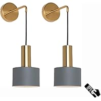 Wall Lamp Battery Operated Wall Sconces Set Of 2, Modern No Wire Wall Lamp With Remote And Led Light Bulb, Dimmable Adjustable Copper Lighting Fixture For Indoor Bedroom Bedside Decor/Living Room/Hall