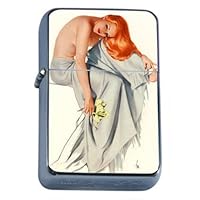 Beautiful Varga Girl Redhead Pin Up Windproof Refillable Flip Top Oil Lighter with Tin Gift Box D-285