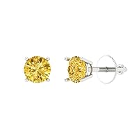 0.4ct Round Cut Solitaire Natural Yellow Citrine Unisex Stud Earrings 14k White Gold Screw Back conflict free Jewelry