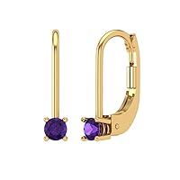 0.4ct Round Cut Solitaire Natural Amethyst Unisex Lever back Drop Dangle Earrings 14k Yellow Gold conflict free Jewelry