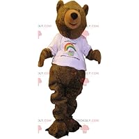 Big brown bear REDBROKOLY Mascot with a white t-shirt