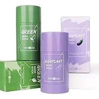 EHM 2Pcs Green Tea/Eggplant Mask Stick, Green Tea Acne Clearing Solid Mask, Oil Control Anti-Acne Blackhead Deep Cleansing Mask (Eggplant & Green Tea)