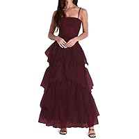Tiered Tulle Prom Dresses for Women Spaghetti Straps Formal Evening Gowns Long A-Line Party Gowns