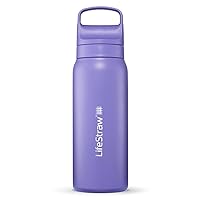 LifeStraw Go Series – Insulated Stainless Steel Water Filter Bottle for Travel and Everyday Use, 24oz Thistle Purple