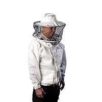 Ventilated Ultra-Light Bee Jacket - Clear View Vented Round Veil with YKK Brass Zippers & Thick for Maximum Protection for Professional & Beginner Beekeepers| (LARGE)