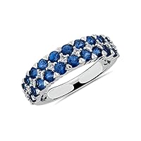 925 Sterling Silver Half Eternity Band Ring Created-Blue Sapphire Gemstone Daily Wear, office Wear, Party Wear Wedding Jewelry Beautiful Gift for Women and Girls Ring : 13.5