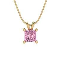 Clara Pucci 2.50 ct Princess Cut Genuine Pink Simulated Diamond Solitaire Pendant Necklace With 18