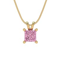 Clara Pucci 0.50 ct Princess Cut Genuine Pink Simulated Diamond Solitaire Pendant Necklace With 16