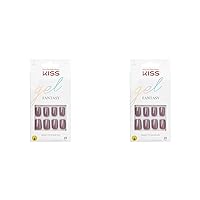 Gel Fantasy Press On Nails, Nail glue included, Temporary Feels', Gray, Short Size, Squoval Shape, Includes 28 Nails, 2g Glue, 1 Manicure Stick, 1 Mini file (Pack of 2)