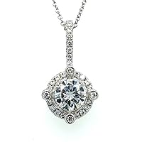 Mois 2 CT Round Colorless Moissanite Engagement Pendant, Wedding/Bridal Pendant, Solitaire Halo Style, Solid Gold Silver Vintage Antique Anniversary Promise Pendant Gift for Her