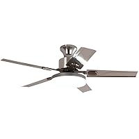 Contemporary Ceiling Fan Light with LED Light, Brushed Nickel Finish with 5 Fan Blades Low Profile Fandelier with Glass Bowl Light for Bedroom/Living Room/Kitchen