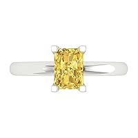 Clara Pucci 1.1 ct Brilliant Emerald Cut Solitaire Yellow Citrine Classic Anniversary Promise Bridal ring Solid 18K White Gold for Women
