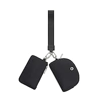 Mini Zip Around Wristlet Wallet for Women Detachable Dual Pouch Wristlet Portable Coin Pocket Keychain Small Purse (Black+Black)
