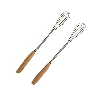 Mini Whisk Stainless Steel Wire Small Whisk Egg Whisk Cooking Frother Egg Beater Tiny Whisk with Wood Handle 20cm for Whisking, Beating, Blending Ingredients, Mixing Sauces Pack of 2