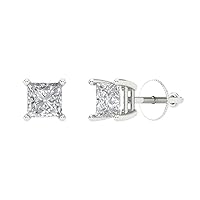 Clara Pucci 1.0 ct Princess Cut Conflict Free Solitaire White Lab Created Sapphire Designer Stud Earrings Solid 14k White Gold Screw Back