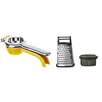 KitchenAid No Mess Citrus Squeezer, One size, Lemon & Gourmet 4-Sided Stainless Steel Box Grater with Detachable Storage Container, 10 inches tall, Black
