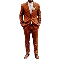 Men Rustic Orange 2 Piece Wedding Suit Slim Fit One Button Groom Suit