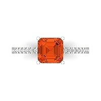 Clara Pucci 1.63ct Asscher Cut Solitaire with Accent Red Simulated Diamond designer Modern Statement Ring Real Solid 14k White Gold