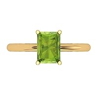 Clara Pucci 1.65ct Radiant Cut Solitaire Genuine Vivid Green Peridot Proposal Bridal Designer Wedding Anniversary Ring 14k Yellow Gold