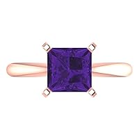 Clara Pucci 2.0 carat Princess Cut Solitaire Natural Purple Amethyst Proposal Wedding Bridal Anniversary Ring 18K Rose Gold