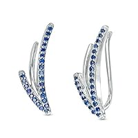 0.20 CT Round Created Blue Sapphire Fashion Crawler Earrings 14k White Gold Finish