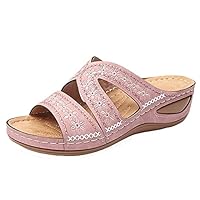 Sandals Women Embroidered Slip on Women's Open Toe Sandals Breathable Large Size Slippers for Women Indoor