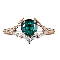 3 CT Art Deco Emerald Engagement Ring 10K Rose Gold Emerald Leaf Wedding Ring Antique Vintage Emerald Bridal Anniversary Promise Ring For Women