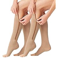 ACTINPUT 2 Pairs Compression Socks Toe Open Leg Support Stocking Knee High Socks with Zipper