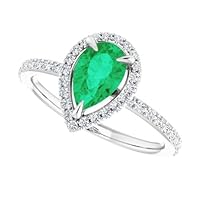 Filigree 1 CT Halo Pear Shape Emerald Diamond Ring 14k Gold, Dainty Tear Drop Emerald Engagement Ring, May Birthstone Ring, Wedding Ring, Bridal Ring, PromiseAnniversary Ring