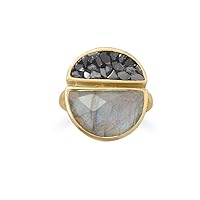 14k Gld Plated 925 Sterling Silver Labradorite and Diamond Chips Ring is 17.5mm X 20.6mm 10mm X 16mm Ha Jewelry for Women - Ring Size Options: 10 6 7 8 9