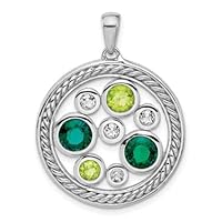 DTJEWELS 0.50 CT Emerald Peridot and Diamond Circle Charm Pendant Real Sterling Silver