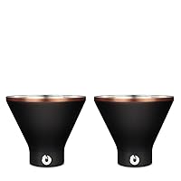 SNOWFOX Premium Vacuum Insulated Stainless Steel Martini Glass -Set of 2 -Martinis Stay Icy Cold -Stemless Cocktail Glasses -Elegant Home Entertaining -Bold Beautiful Barware Set -8 oz -Black/Gold