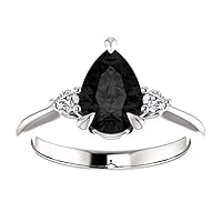 Solitaire Engagement Ring Modern 1 CT Pear Black Diamond Ring Vintage Antique Black Onyx Ring Art Deco 925 Sterling Silver Wedding Rings Promise Gift