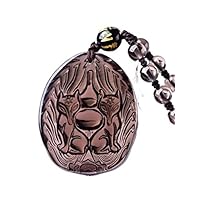 Natural Rainbow Ice Obsidian Nine Tail Fox Necklace Amulet Pendant with Adjustable Bead Chain for Men