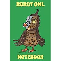 Robot Owl Notebook - Green - Yellow - Brown - College Ruled