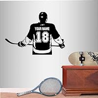 Wall Vinyl Decal Home Decor Art Sticker Hockey Player Sport Ice Rink Custom Personalized Name Boy Kids Room Removable Stylish Mural Unique Design 2805