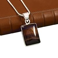 925 Sterling Silver Natural Brown Agate Gemstone Simple Pendant Necklace Handmade Jewelry