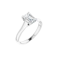 Certified Lab-Grown Emerald-Cut Diamond Sterling Silver Tarnish Resistant 4-Prong Trellis Setting Classic Solitaire Engagement Ring