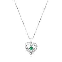 Forever Love Heart Pendant Necklaces for Women 925 Sterling Silver with Birthstone Swarovski Crystal, Birthday,Anniversary,Party,Jewelry Gift for Mom Women Girls(May-Silver)