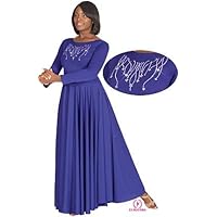 11024 Womens Rhinestone Praise Applique Dance Dress (XS, Lt. Blue)