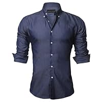 Men's Shirt Casual Long Sleeve Slim Square Collar Leather Pocket Solid Shirts